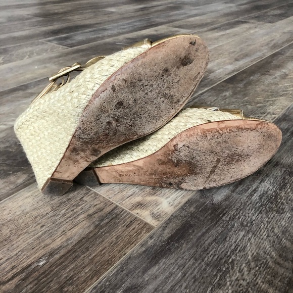 Espadrille Gold Wedges with Ankle Strap - Picture 6 of 7